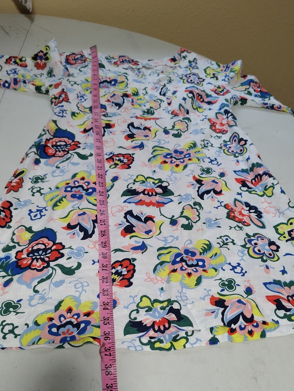Boden 100% Linen 3/4 Sleeves V Neck Floral Mini Dress Size 10L Beachy Bohemian - Picture 14 of 16